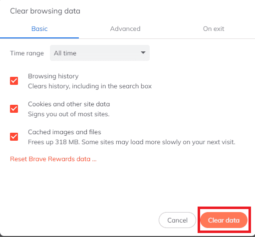 click on clear data. Fix Dropbox Error Downloading Your File