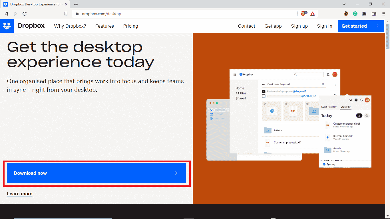 click on download now. Fix Dropbox Error Downloading Your File