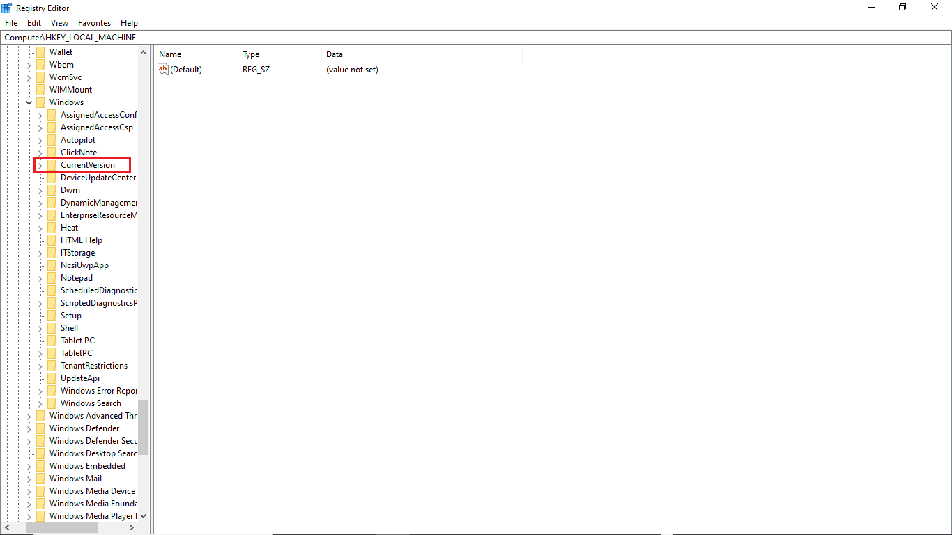 go to CurrentVersion key folder