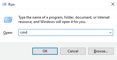 in the run dialog box type cmd