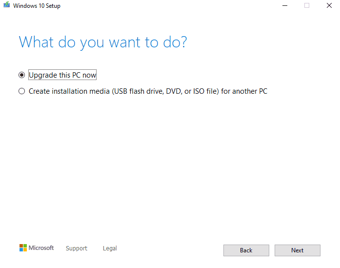 upgrade this PC now and click next