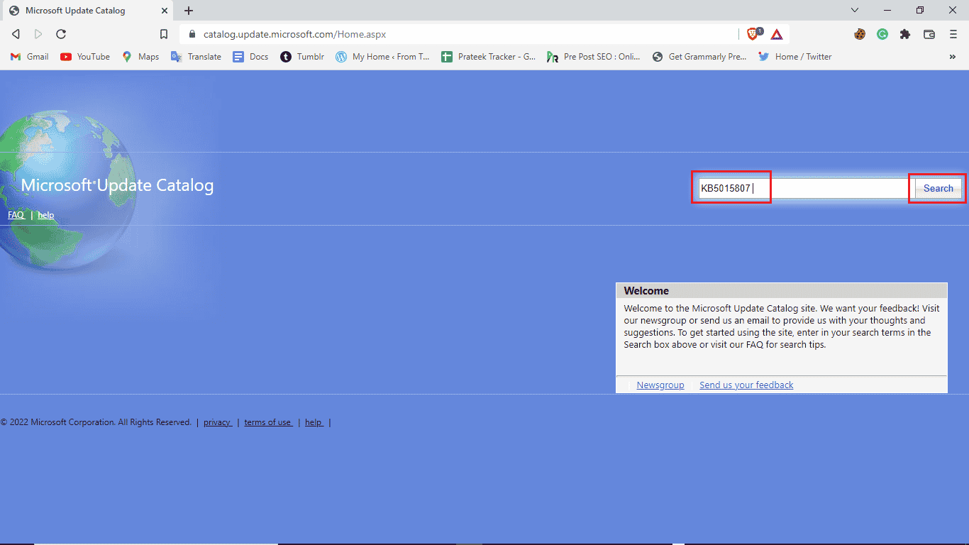 in the search bar write the KB number and click search