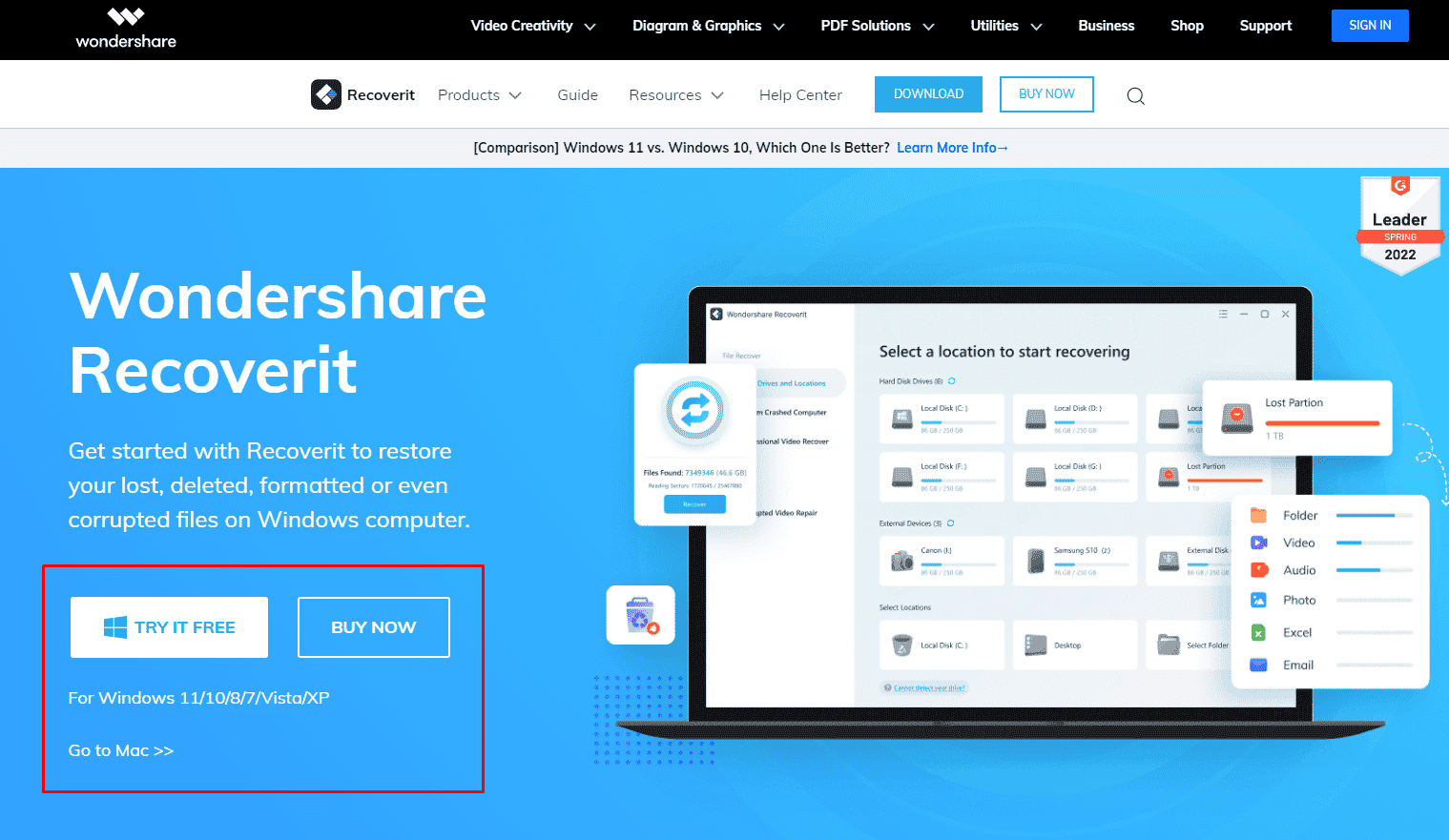 Visit the Wondershare Recoverit website on your browser and download it on your PC