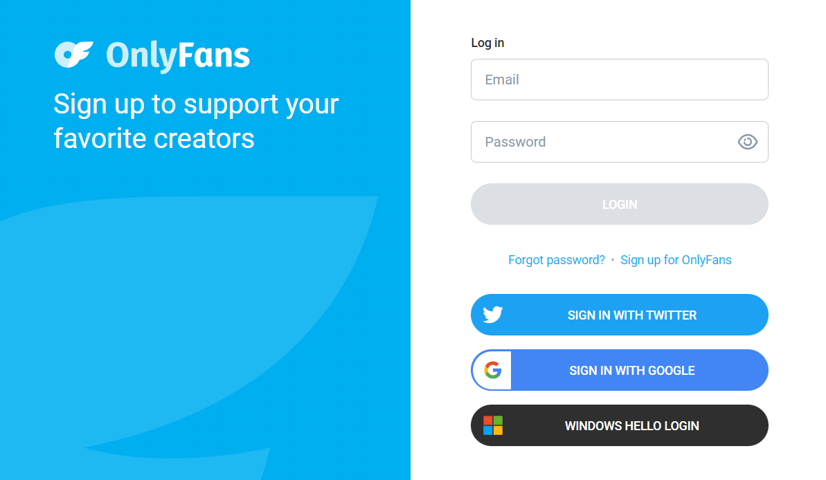 OnlyFans Log in page