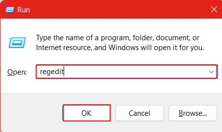 Type regedit in the run dialog box and click on OK