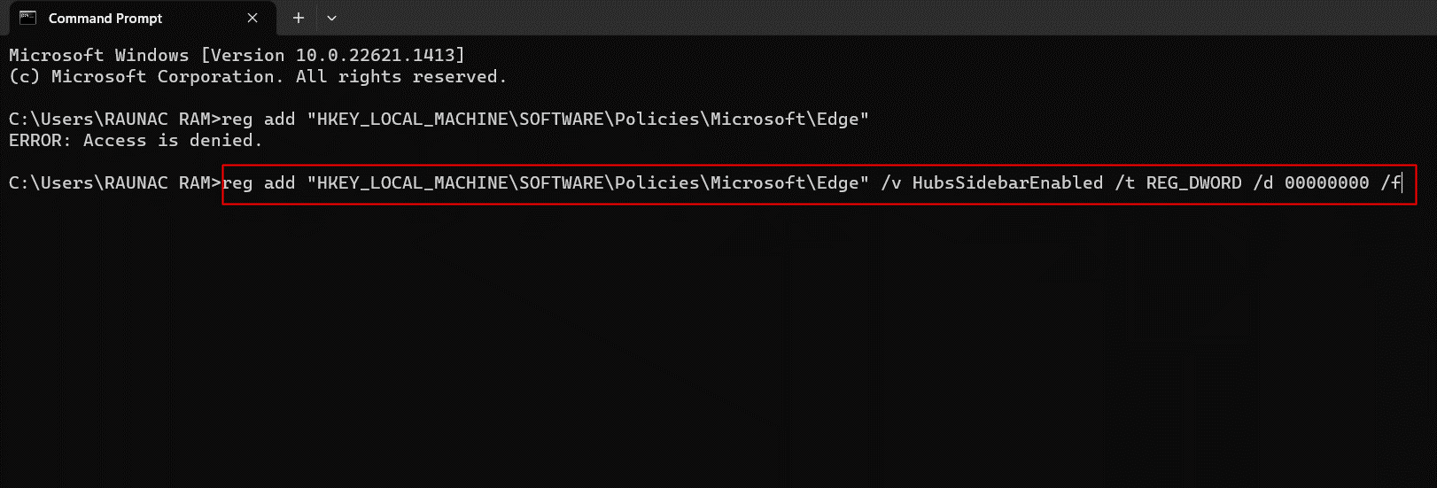 Again type the highlighted command and press Enter to execute it. How to Remove Bing Chat Button from Microsoft Edge