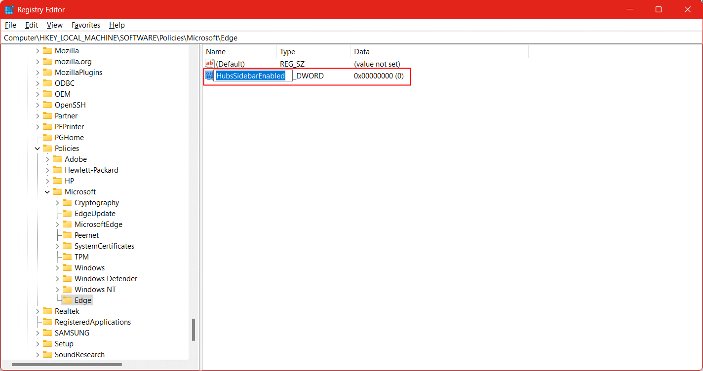 Name the new DWORD as HubsSidebarEnabled. How to Remove Bing Chat Button from Microsoft Edge