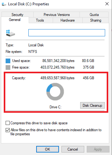 under general section check drive capacity. Fix Hard Disk Problems in Windows 10