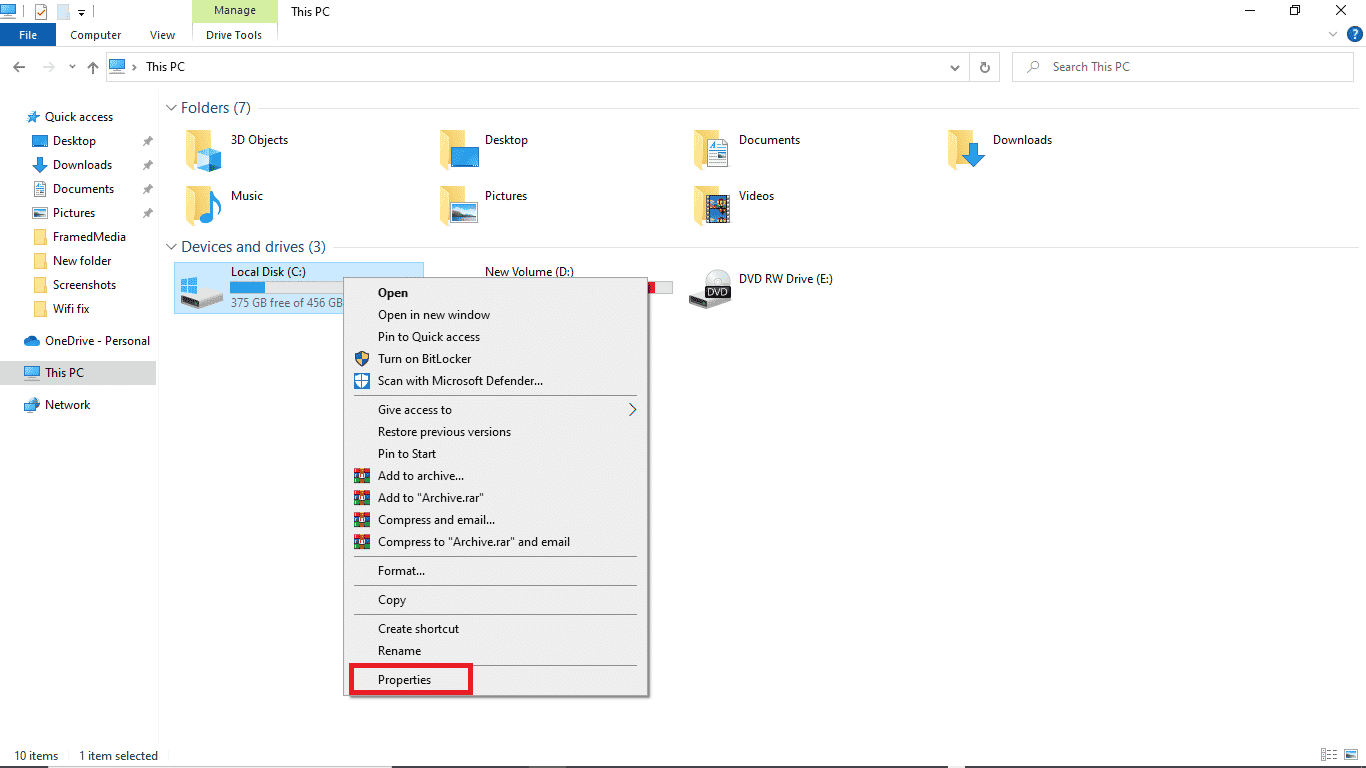 right click on target drive and select properties