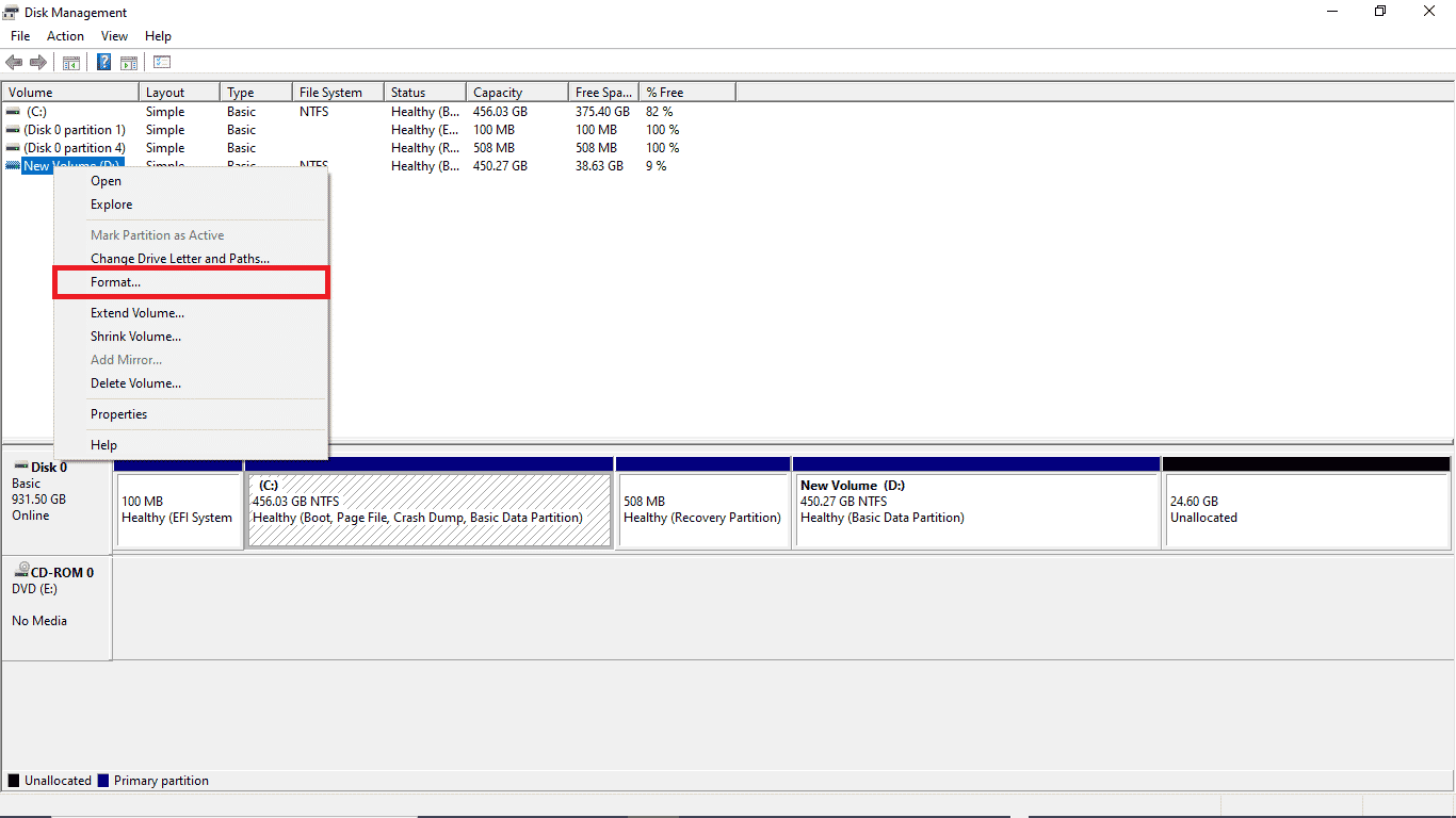 right click on target disk and click on format. Fix Hard Disk Problems in Windows 10
