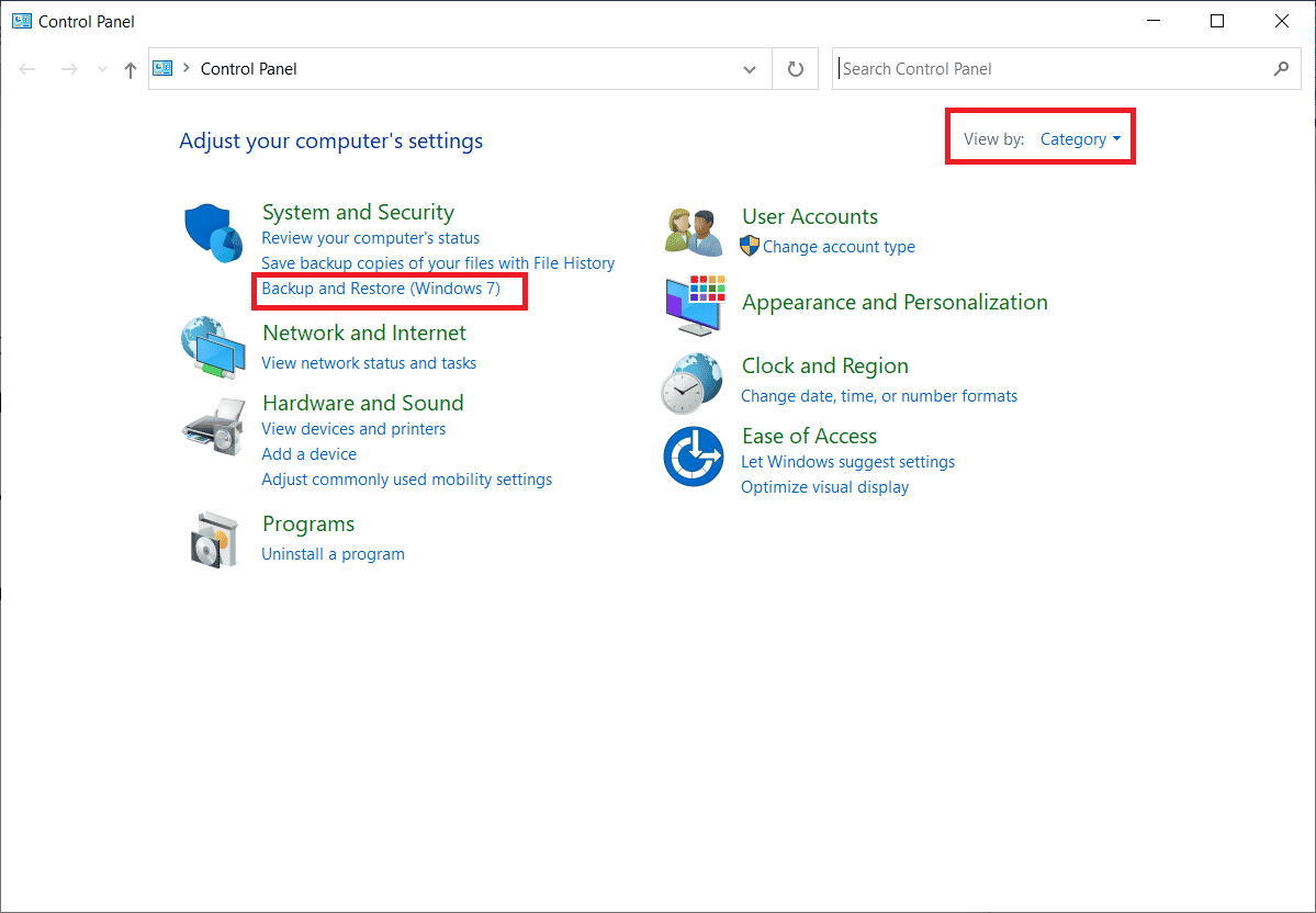 Click on Backup and Restore Windows. Fix unable to recover your PC system drive is too small Issue