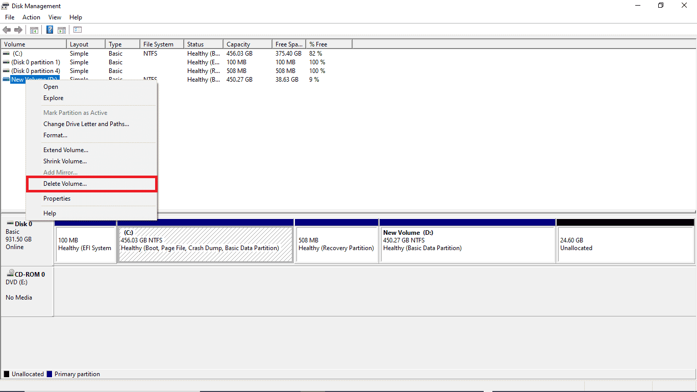 right click on target disk and click on delete volume. Fix unable to recover your PC system drive is too small Issue