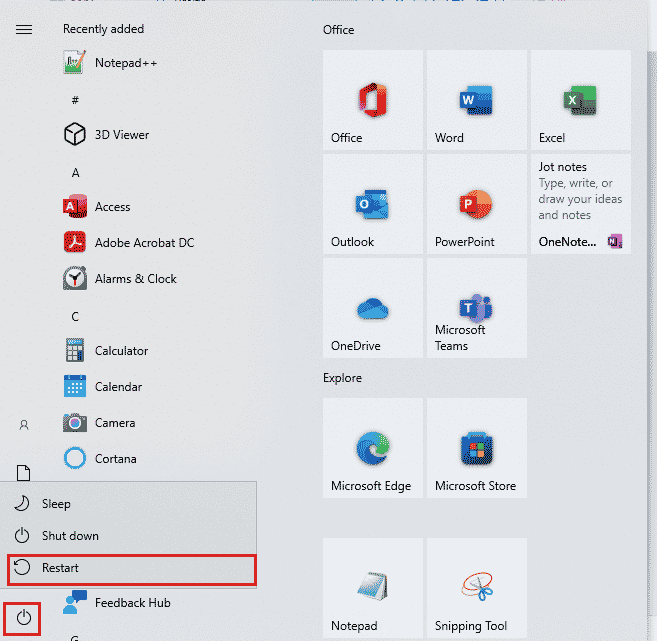 Several options like Sleep Shut down and Restart