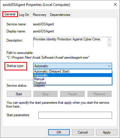 select the Startup type to Automatic