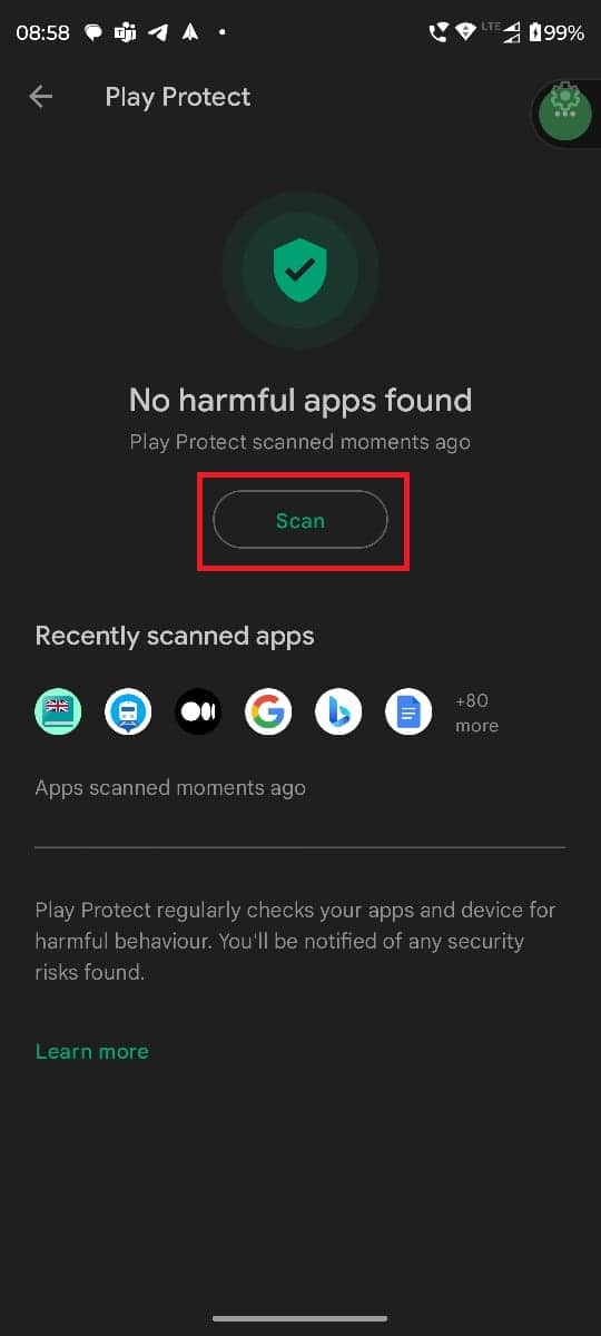 Tap on Scan. How to Detect mSpy on Android