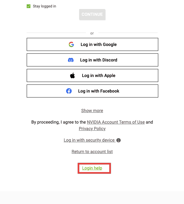 click on login help. Fix Nvidia User Account Locked