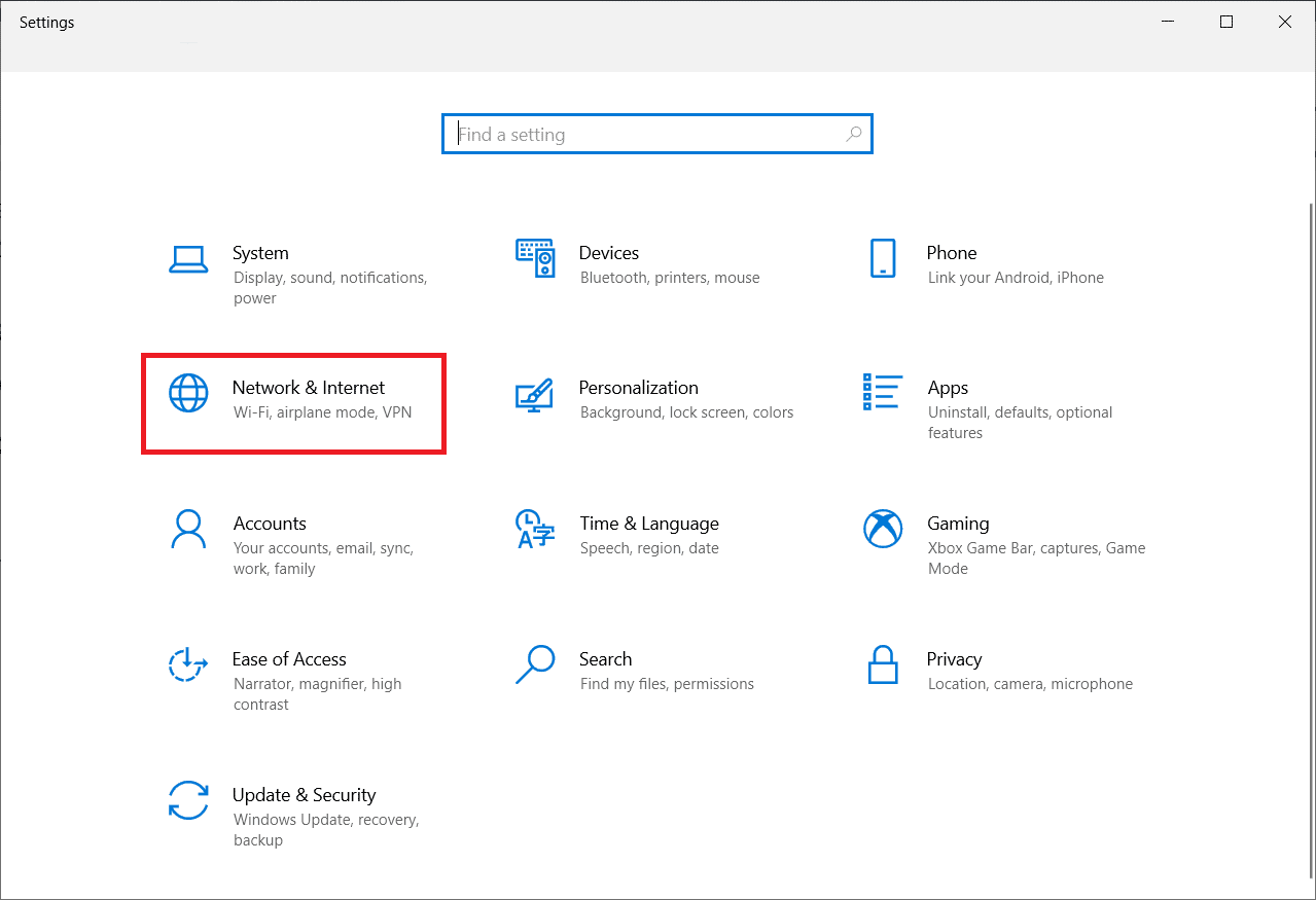 Select Network and Internet setting