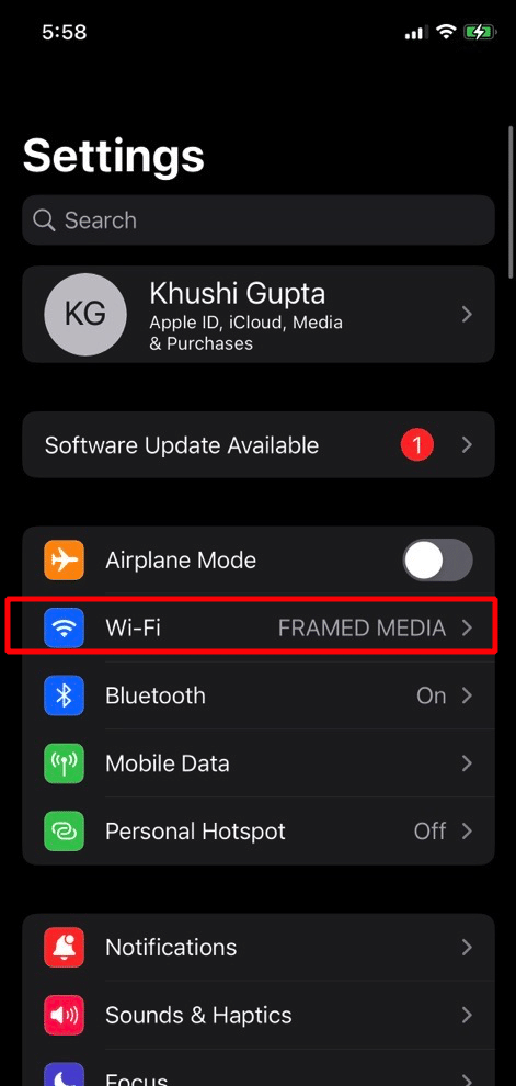 tap on wifi option