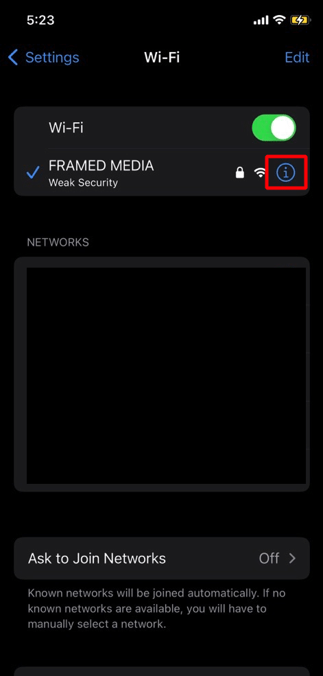tap on i icon. Fix Wi-Fi Disconnects When iPhone is Locked