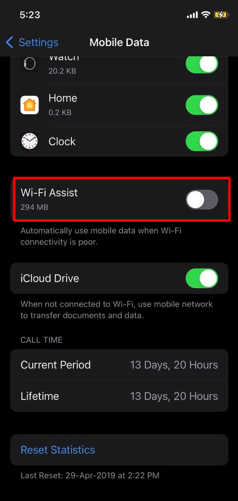 toggle off wifi assist