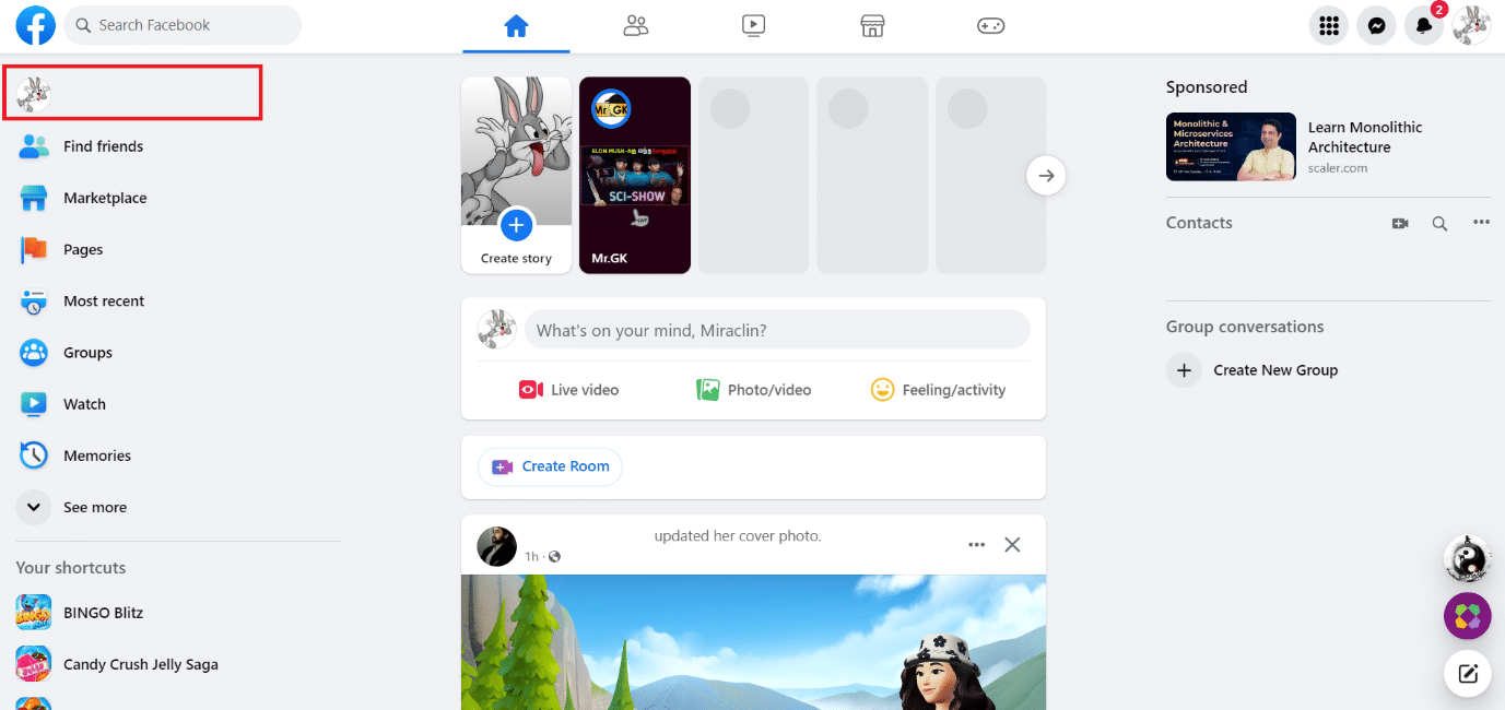 click on your profile name at the top left corner | How to Remove Profile Picture in Facebook Mobile