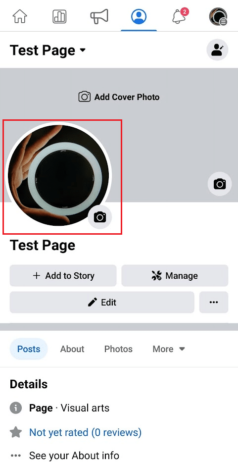 tap on the Profile photo from the page profile section | How to Remove Profile Picture in Facebook Mobile 