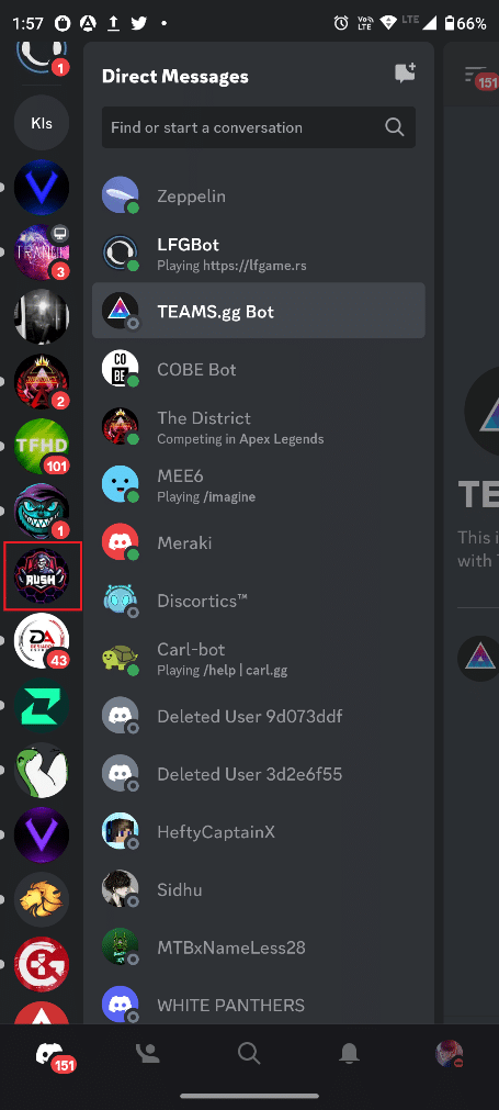 Search for the server you want to leave on the left hand sidebar and tap on it.