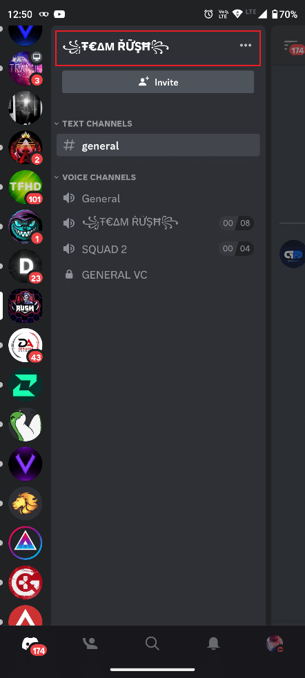 tap on the Server name or logo at the top