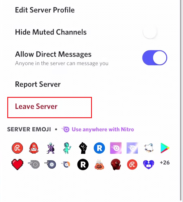 Swipe down and tap on Leave Server