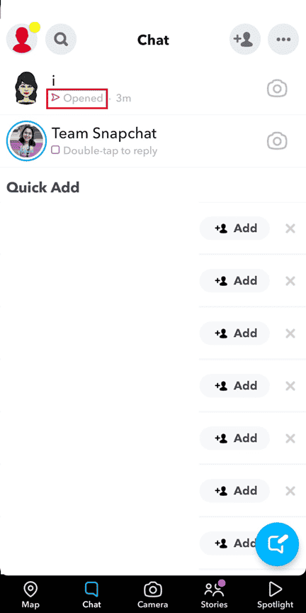 Opened status for the sent snap. target Snapchat account is active