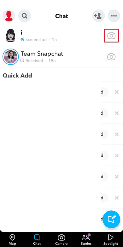 Tap on the Camera icon from the desired chat
