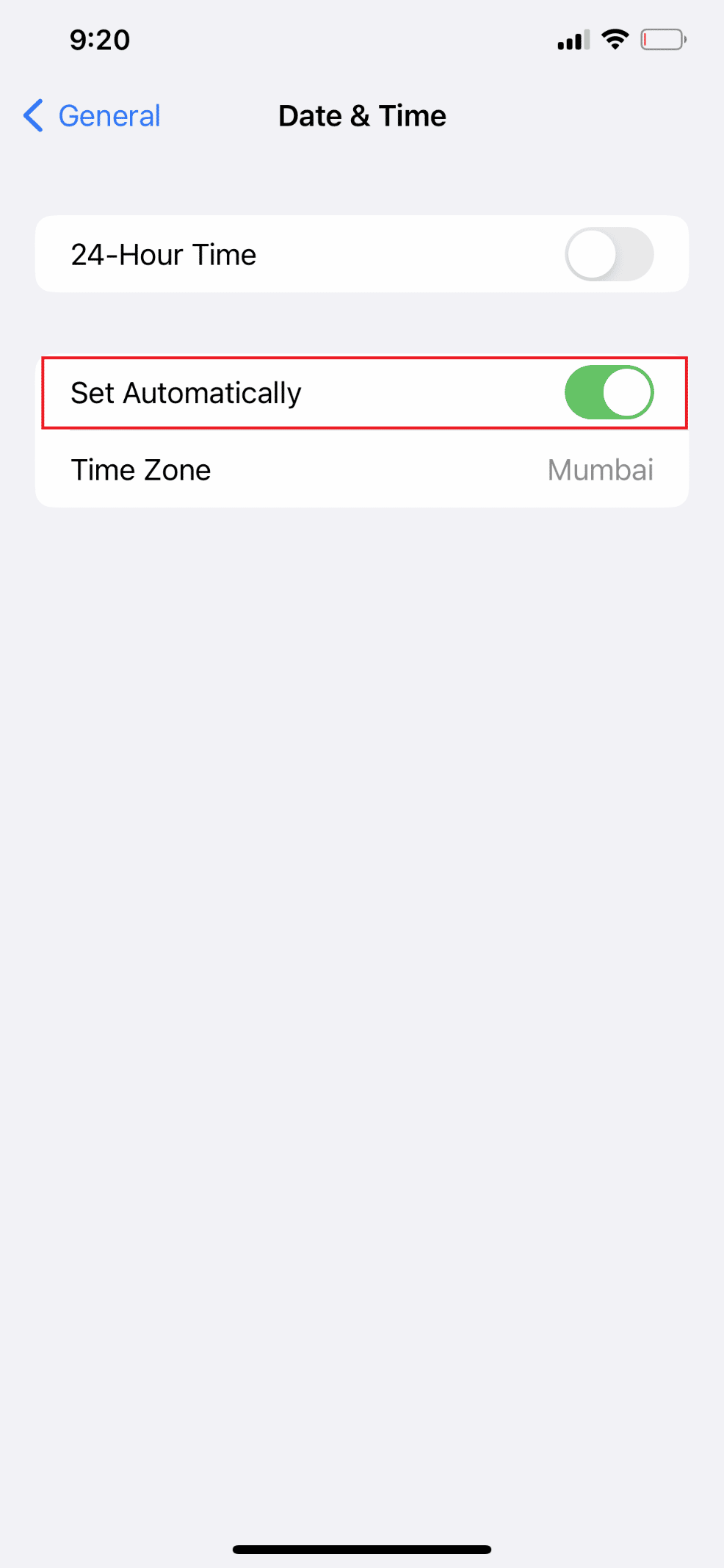Lastly, toggle the Set Automatically to green | location not available iPhone iMessage