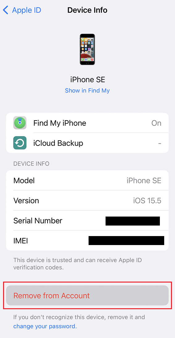 Apple ID - other location sharing device - Remove from Account - Remove