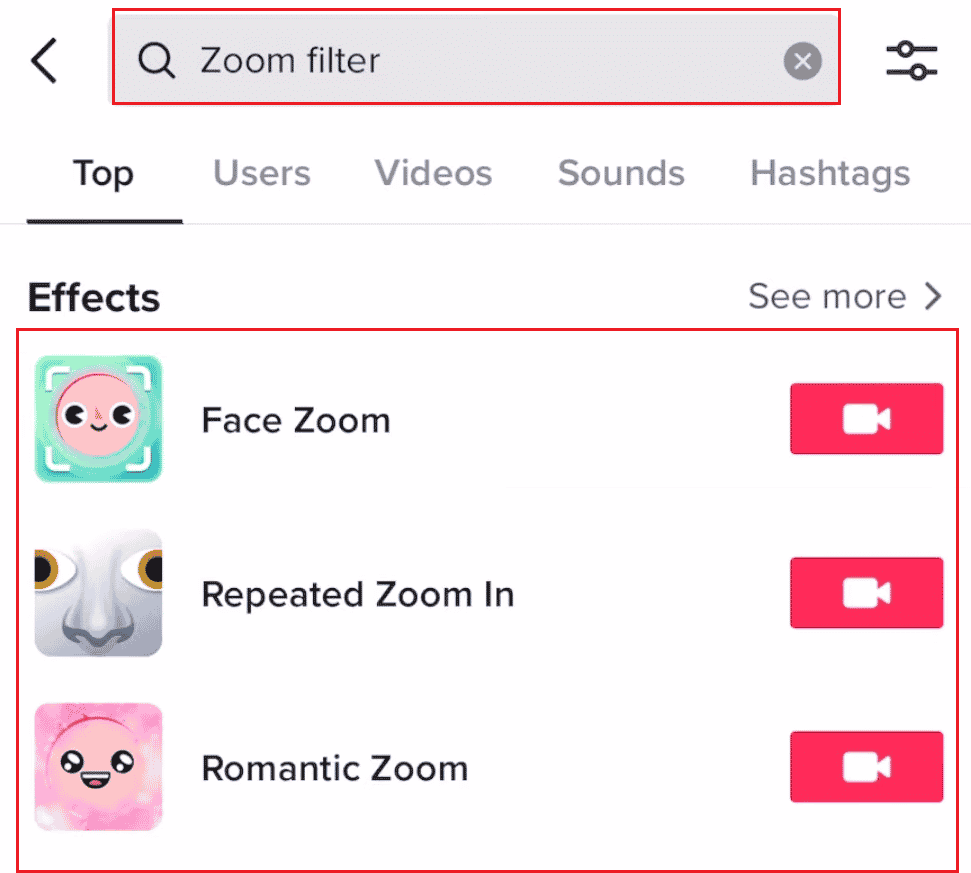filters list in the search results | How to Get Cartoon Filter on TikTok
