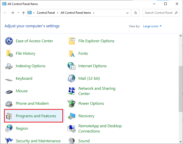 Click on Programs and Features