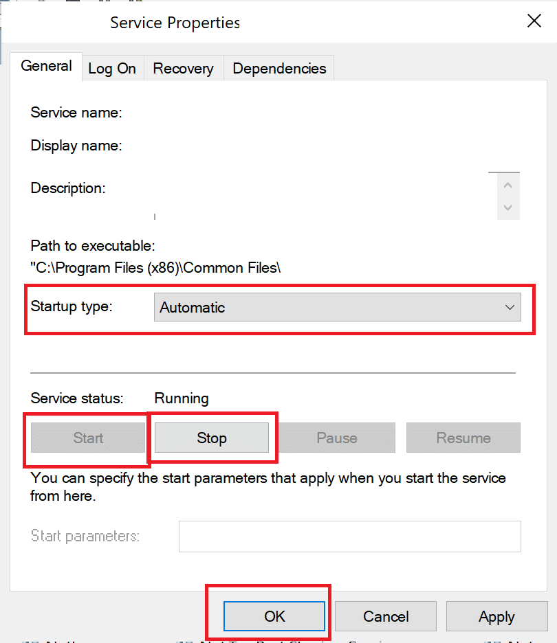 set startup type to automatic and restart a service