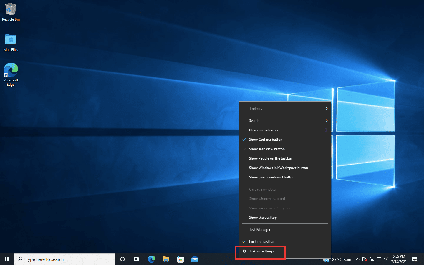 right click on taskbar then click on taskbar settings. Fix Desktop Window Manager Stopped Working