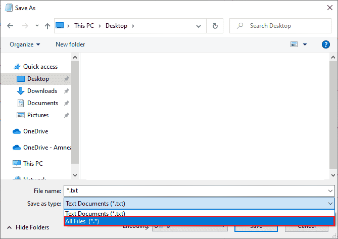 change the dropdown menu of Save As Type to All Files then save the file with the name having a CMD extension