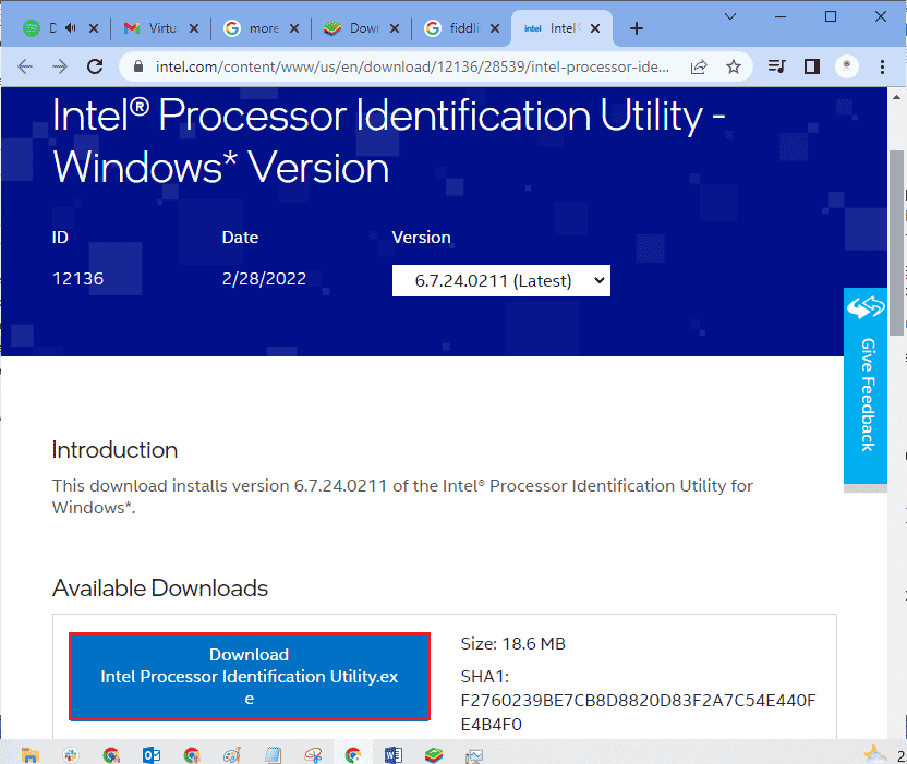 Download the Processor Identification Utility of Intel by navigating to this link and by clicking on the Download button