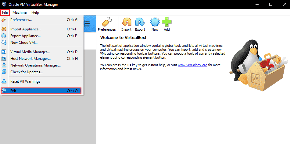 exit Oracle VirtualBox