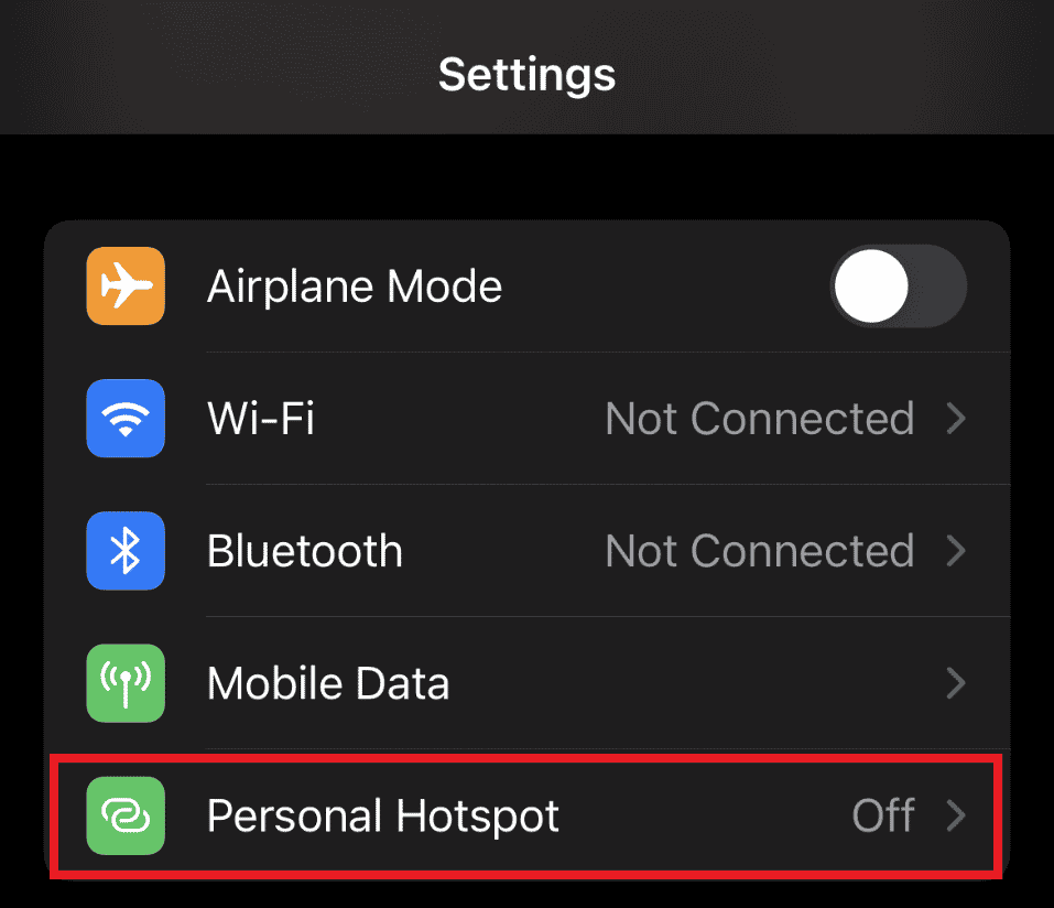 Tap on Personal Hotspot. Fix Roku Error Code 018