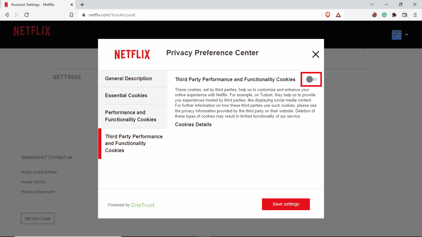 Disable Third Party Performance and Functionality Cookies