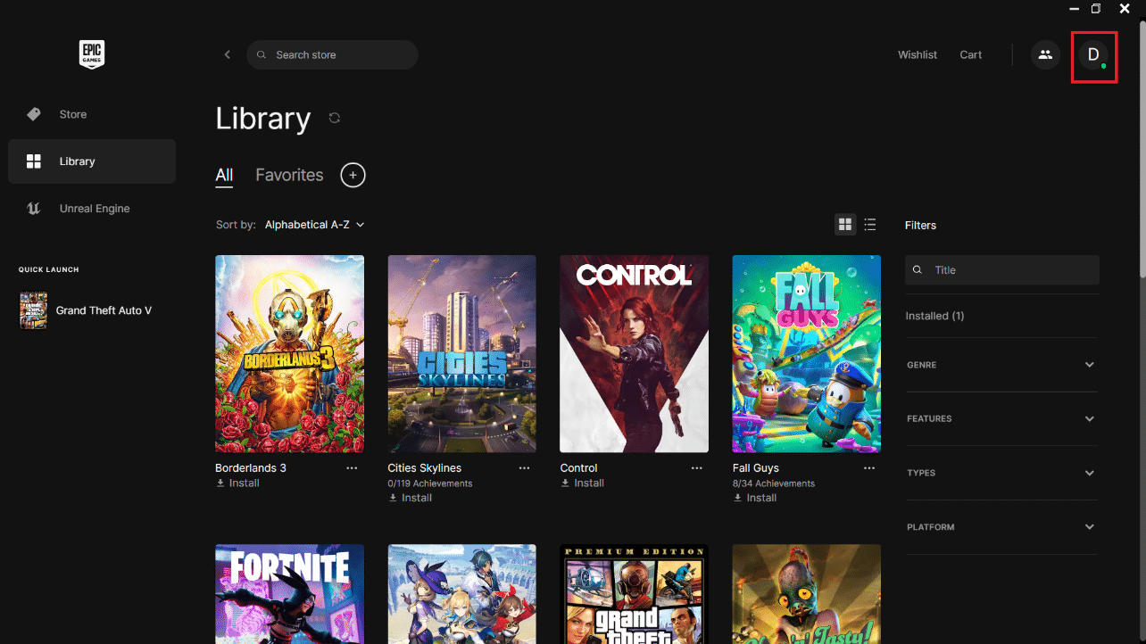 Open the Epic Games launcher and click on the Profile icon