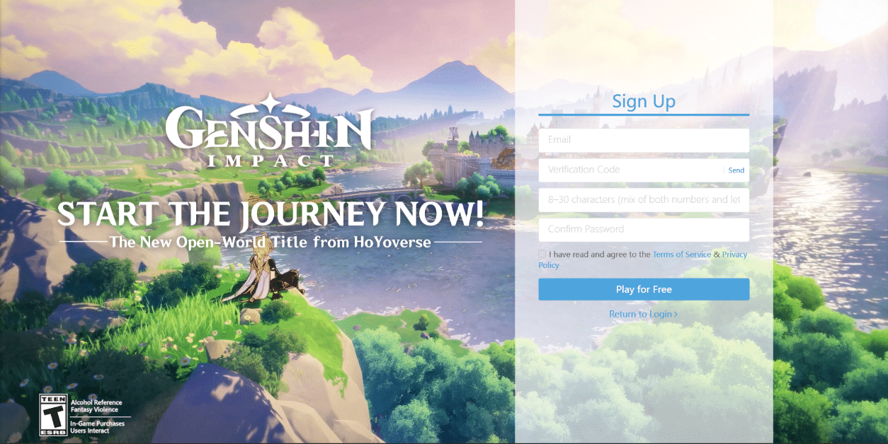 Genshin sign up page. 9 Ways to Fix Genshin Impact Login Error