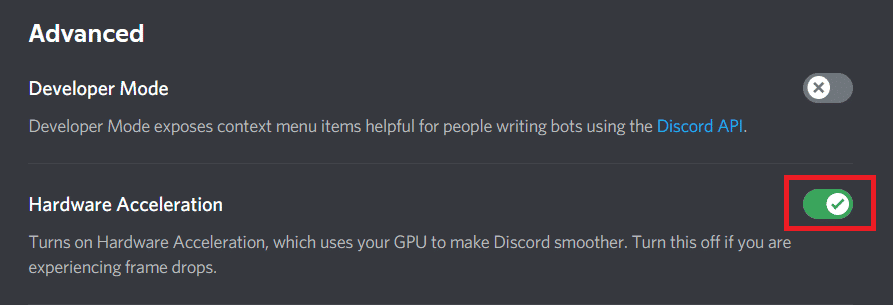 turn off the Hardware Acceleration option. Fix Discord Screen Share Not Working in Windows 10