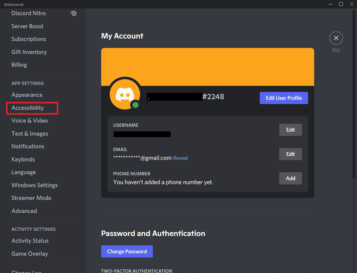 Switch to the Accessibility tab