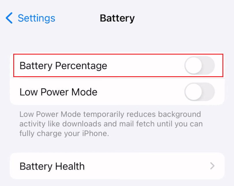 Turn on the toggle for the Battery Percentage option | How to Change Battery Color on iPhone