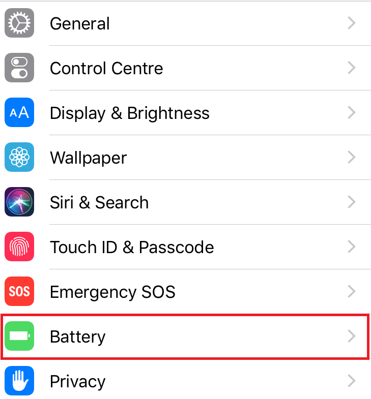 Tap on the Battery option