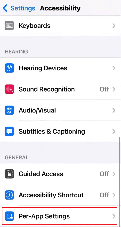 Swipe down and tap on Accessibility - Per-App Settings