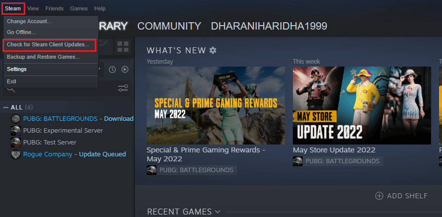 click on Steam followed by Check for Steam Client Updates… 